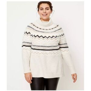 Ann Taylor LOFT Fair Isle Fuzzy Chunky Knit Cowl Neck Pullover Sweater 24/26